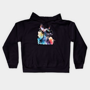 Sphynx Cat Water Color Pop Art Design for Cat Lover Kids Hoodie